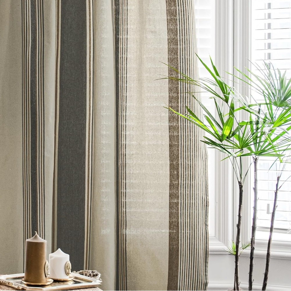 Striped Beige and Brown Curtain, set of 2 (59” W x 63” L)